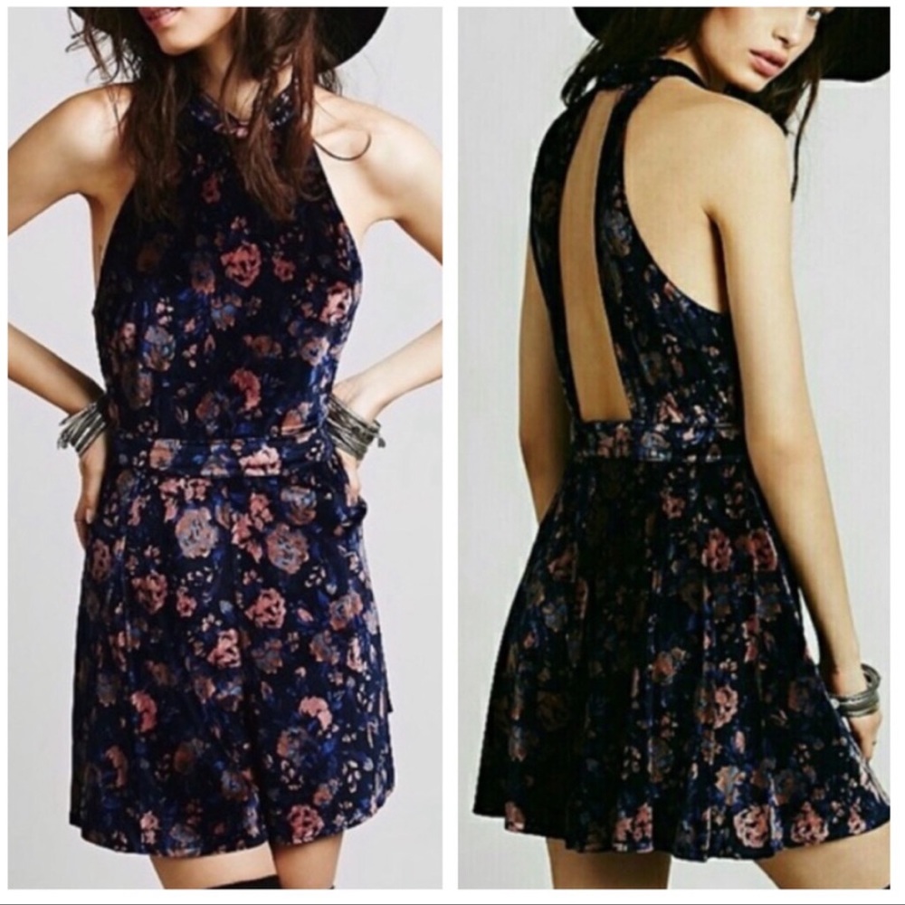 FP Floral Velvet Halter Romper